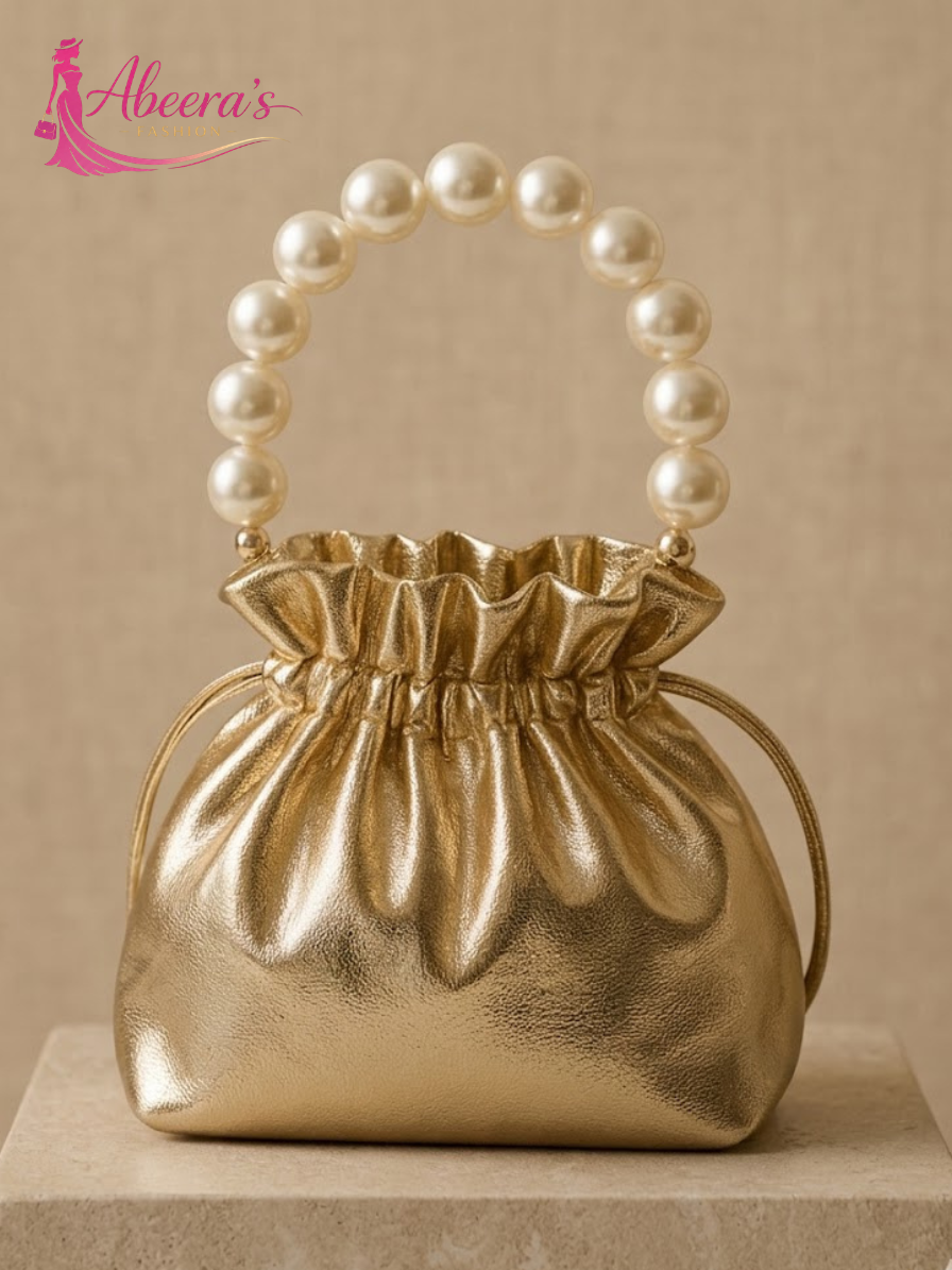 Golden Moti Beaded Handbag – Traditional Handcrafted Women's Bag Abeeras Fashion