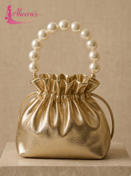 Golden Moti Beaded Handbag – Traditional Handcrafted Women's Bag Abeeras Fashion