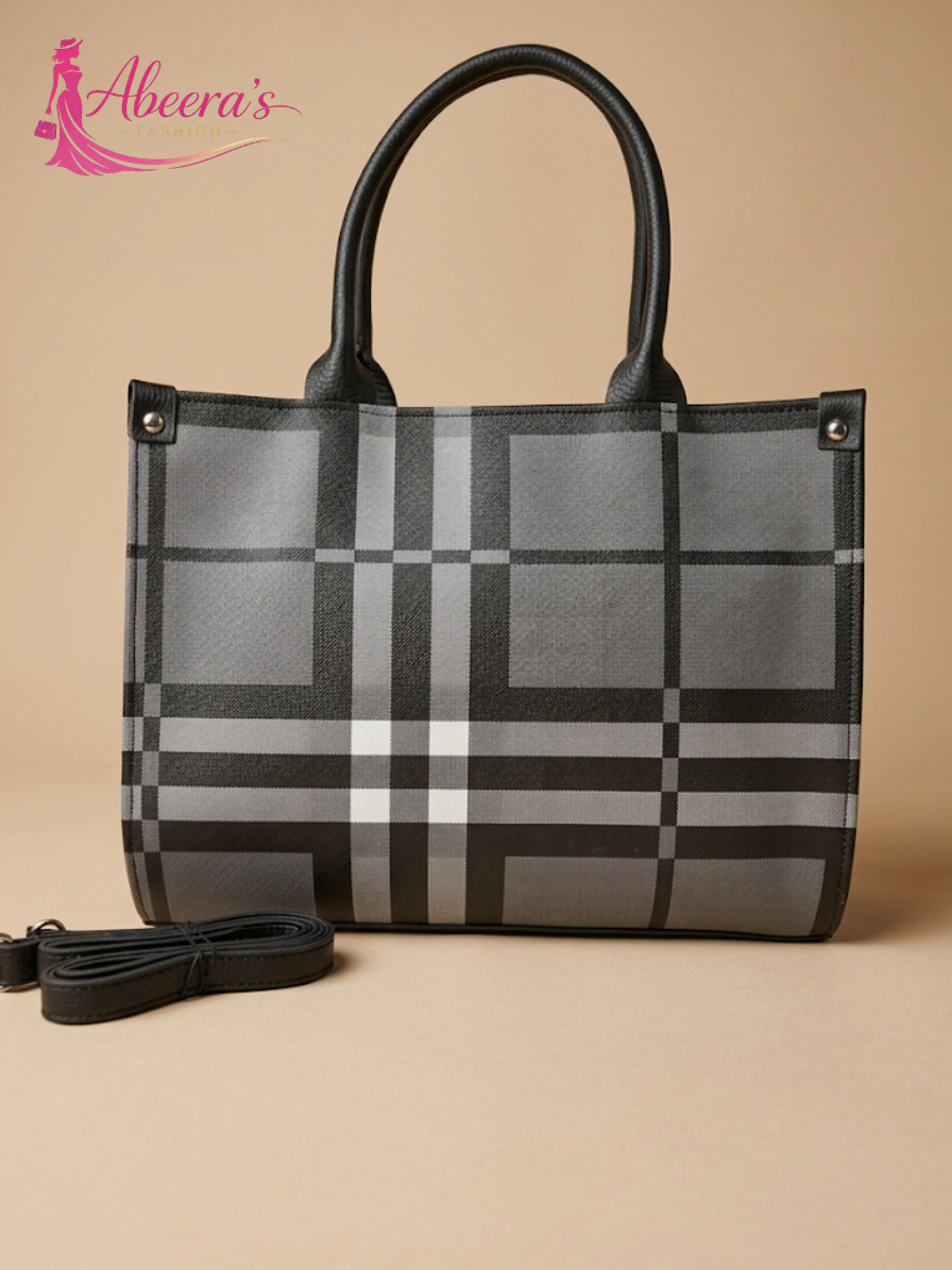 Grey Checkered Handbag – Classic Pattern Women's Shoulder Bag Abeeras Fashion