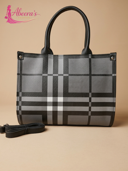 Grey Checkered Handbag – Classic Pattern Women's Shoulder Bag Abeeras Fashion