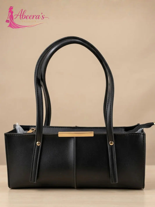 Long Black Handbag for Women – Sleek Structured Shoulder Bag Abeeras Fashion