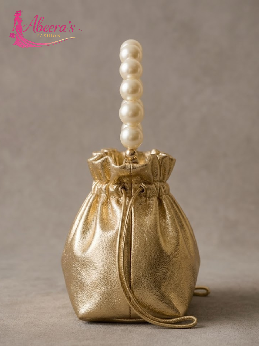 Golden Moti Beaded Handbag – Traditional Handcrafted Women's Bag Abeeras Fashion
