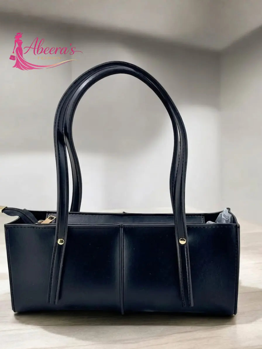 Long Black Handbag for Women – Sleek Structured Shoulder Bag Abeeras Fashion