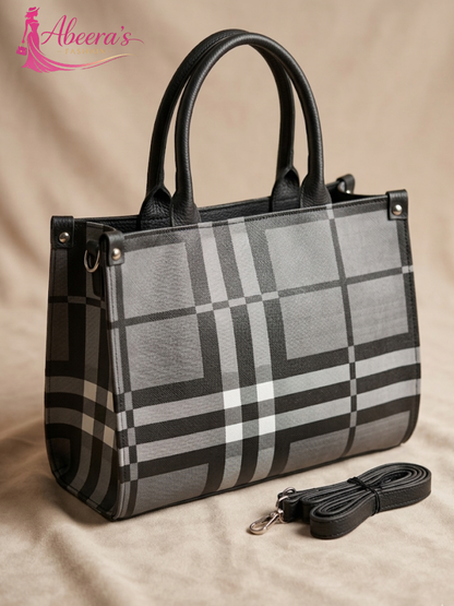 Grey Checkered Handbag – Classic Pattern Women's Shoulder Bag Abeeras Fashion