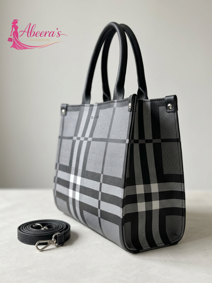 Grey Checkered Handbag – Classic Pattern Women's Shoulder Bag Abeeras Fashion