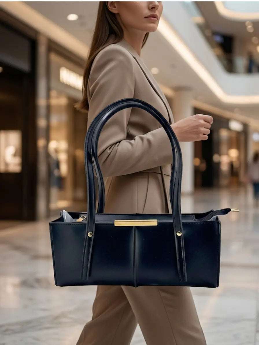 Long Black Handbag for Women – Sleek Structured Shoulder Bag Abeeras Fashion