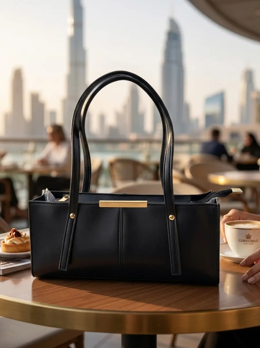 Long Black Handbag for Women – Sleek Structured Shoulder Bag Abeeras Fashion