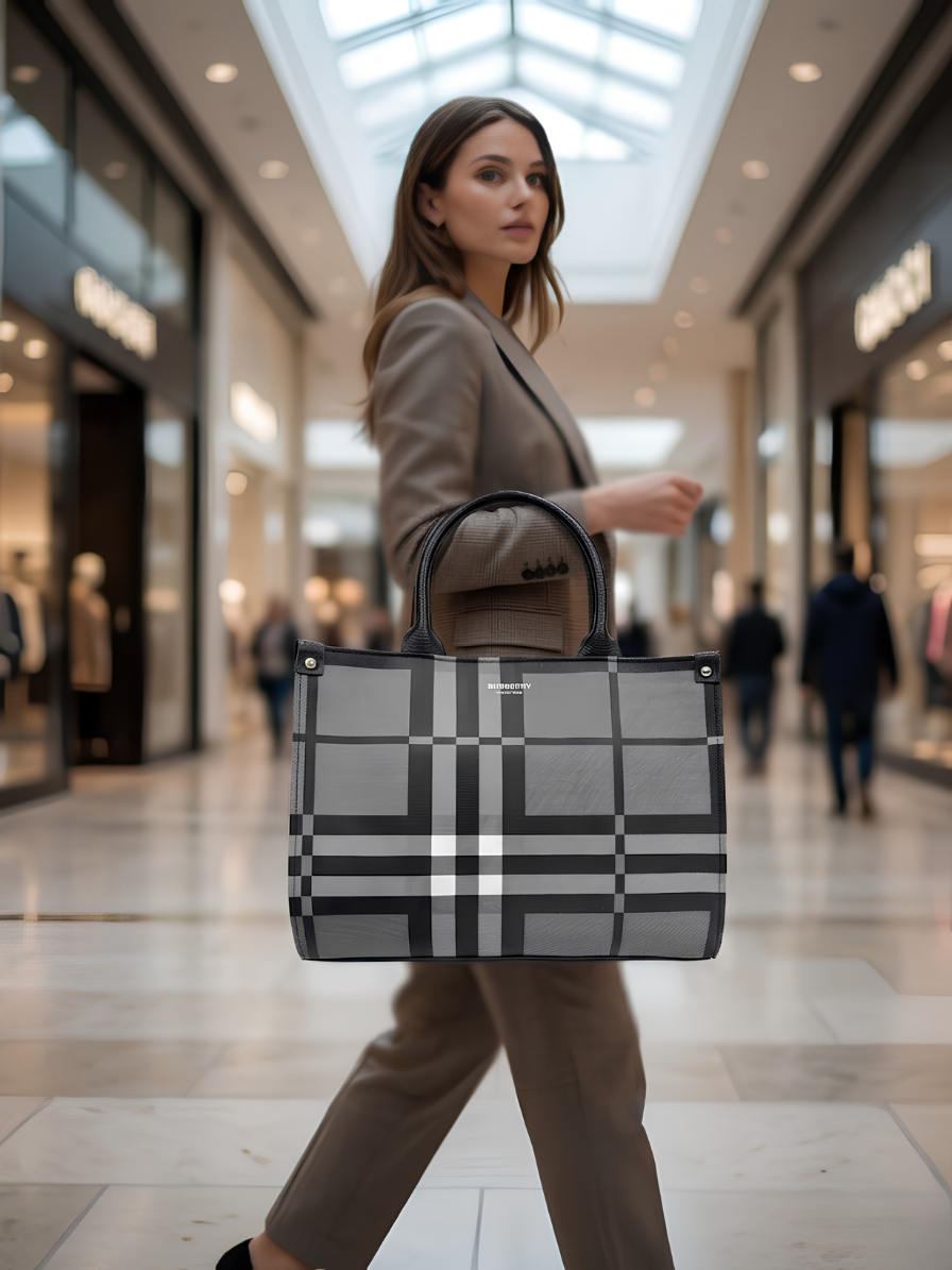 Grey Checkered Handbag – Classic Pattern Women's Shoulder Bag Abeeras Fashion