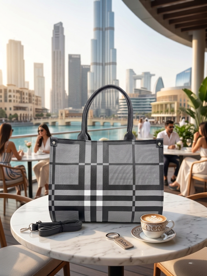 Grey Checkered Handbag – Classic Pattern Women's Shoulder Bag Abeeras Fashion