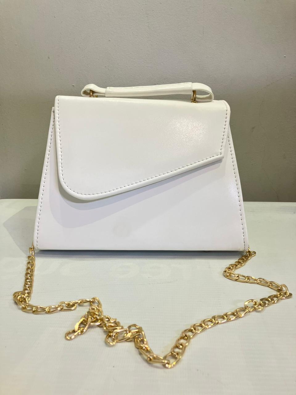 Structured Envelope Flap Handbag | Minimalist Top Handle Bag with Gold Chain Strap Abeeras Fashion