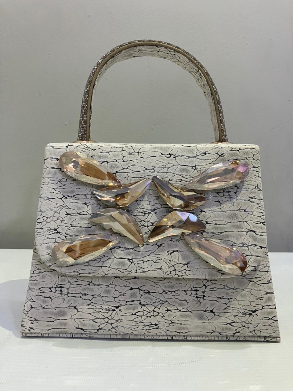 Crystal Butterfly Crackle Finish Handbag | Party Bag with Gold Chain Strap Abeeras Fashion
