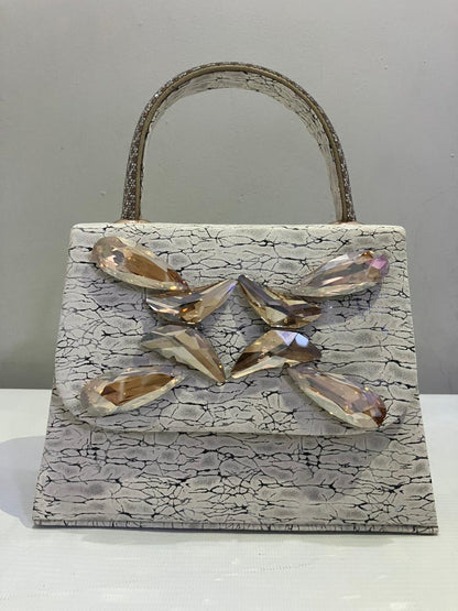 Crystal Butterfly Crackle Finish Handbag | Party Bag with Gold Chain Strap Abeeras Fashion