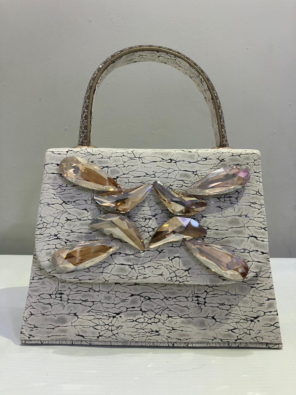 Crystal Butterfly Crackle Finish Handbag | Party Bag with Gold Chain Strap Abeeras Fashion