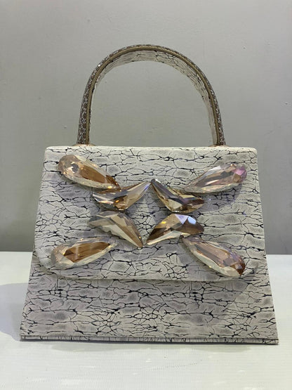 Crystal Butterfly Crackle Finish Handbag | Party Bag with Gold Chain Strap Abeeras Fashion