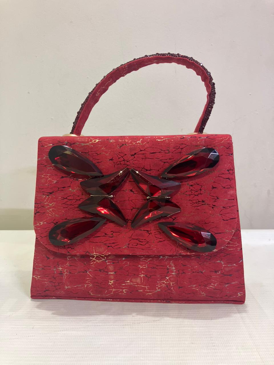 Crystal Butterfly Crackle Finish Handbag | Party Bag with Gold Chain Strap Abeeras Fashion