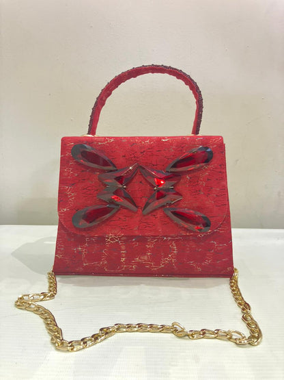 Crystal Butterfly Crackle Finish Handbag | Party Bag with Gold Chain Strap Abeeras Fashion