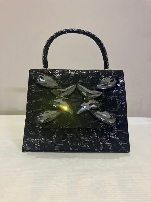 Crystal Butterfly Crackle Finish Handbag | Party Bag with Gold Chain Strap Abeeras Fashion
