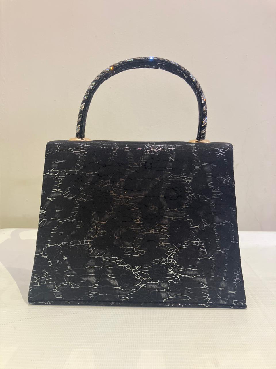 Crystal Butterfly Crackle Finish Handbag | Party Bag with Gold Chain Strap Abeeras Fashion